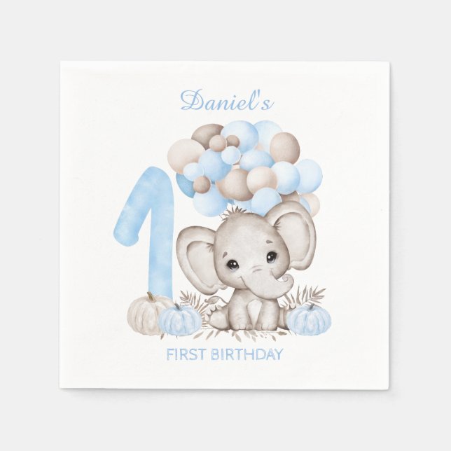 1. Geburtstag Niedlich Elephant Fall Boy Paper Nap Serviette (Vorderseite)