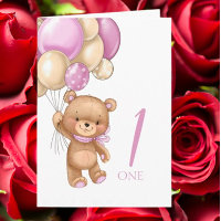 1. Geburtstag niedliche rosa Ballons Girl-Teddy-Ka