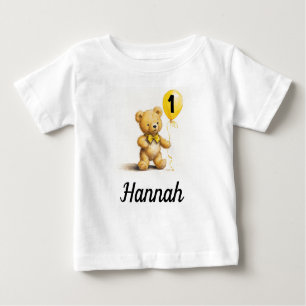 1. Geburtstag, Niedlicher Bär w Ballon, Personalis Baby T-shirt