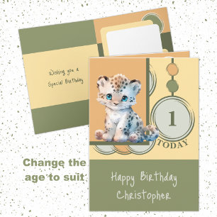 1. Geburtstag: niedlicher Leopardengelb hinzufügen Karte