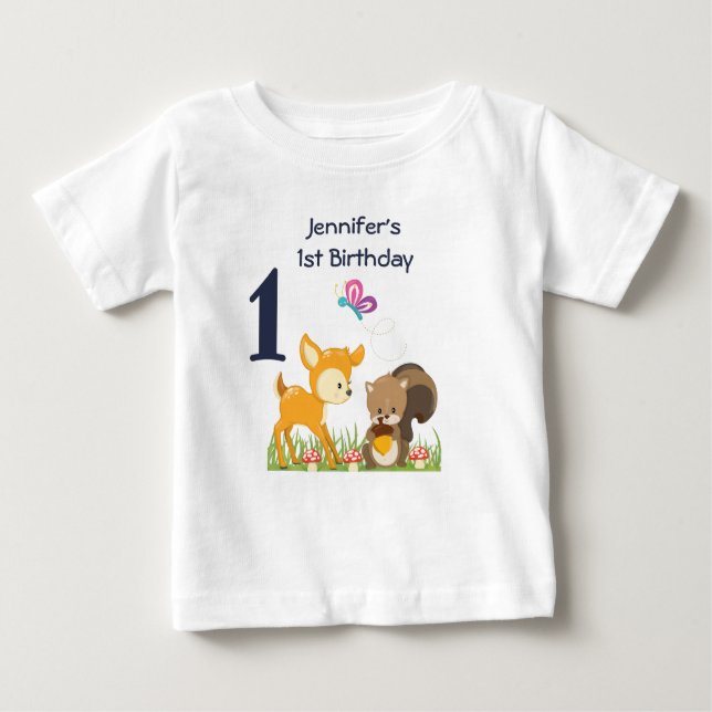 1. Geburtstag Niedlicher Waldtiere Baby T-shirt (Vorderseite)