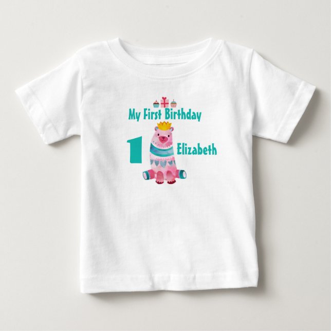 1. Geburtstag Niedlicher Wasserfarbenbär Tragen ei Baby T-shirt (Vorderseite)