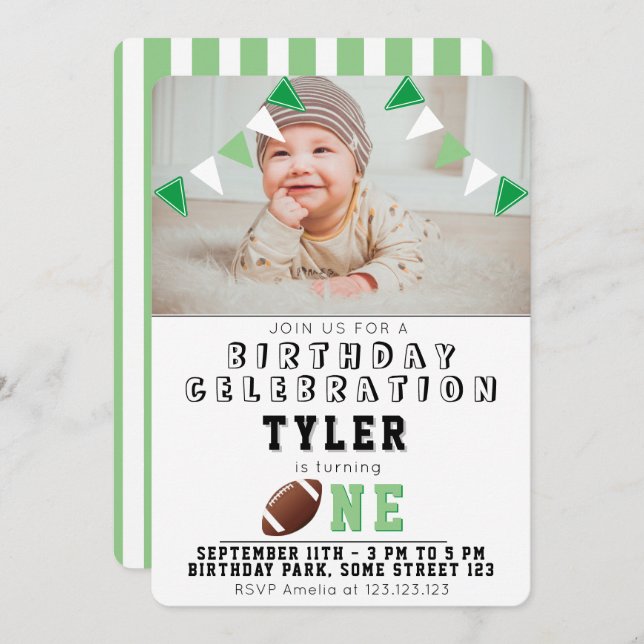 1. Geburtstag Niedliches American Football Kids Fo Einladung (Vorne/Hinten)