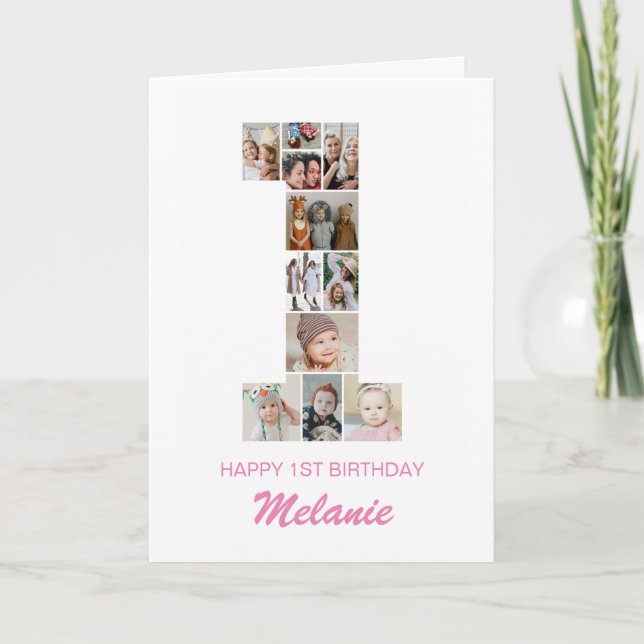 1. Geburtstag Nummer 1 FotoCollage Personalisiert Karte (Vorderseite)