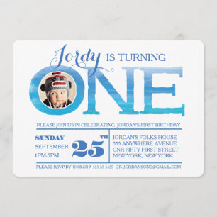 1. Geburtstag Ombre Wasserfarbe 1 Foto Einladung