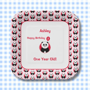 1. Geburtstag Panda roter Ballon Pappteller