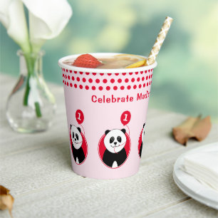 1. Geburtstag Panda roter Ballon rosa Pappbecher