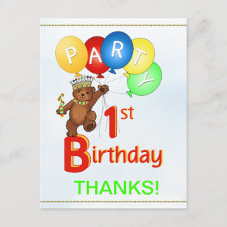 1. Geburtstag Party BearVielen Dank Einladung