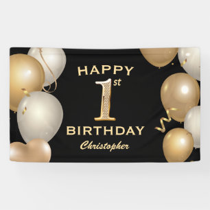 1. Geburtstag Party Black and Gold Balloons Banner