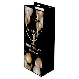 1. Geburtstag Party Black and Gold Balloons Geschenktüte Für Weinflaschen