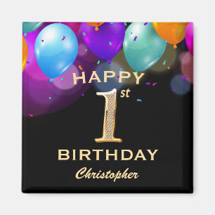 1. Geburtstag Party Black and Gold Balloons Magnet