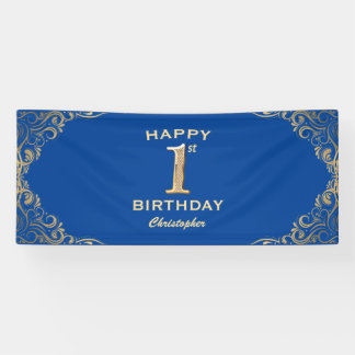 1. Geburtstag Party Blau und Gold Glitzer Rahmen Banner
