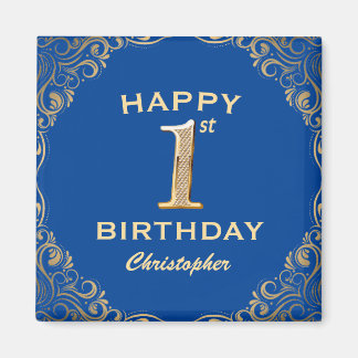 1. Geburtstag Party Blau und Gold Glitzer Rahmen Magnet