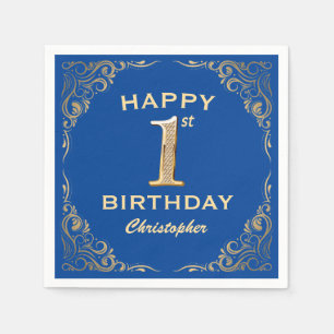 1. Geburtstag Party Blau und Gold Glitzer Rahmen Serviette