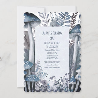 1. Geburtstag Party Blue Mushrooms Boho Woods Nied Einladung