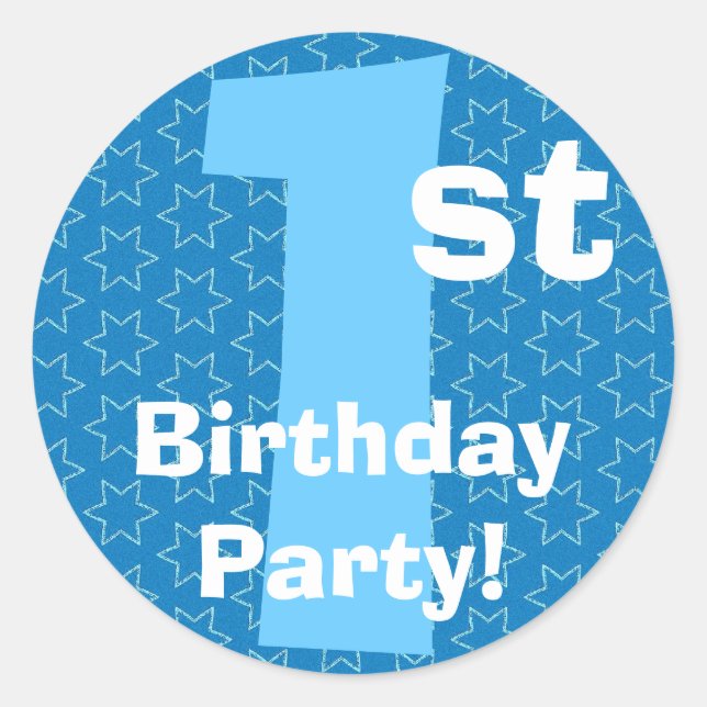 1. Geburtstag Party Blue Stars B540A Runder Aufkleber (Vorderseite)