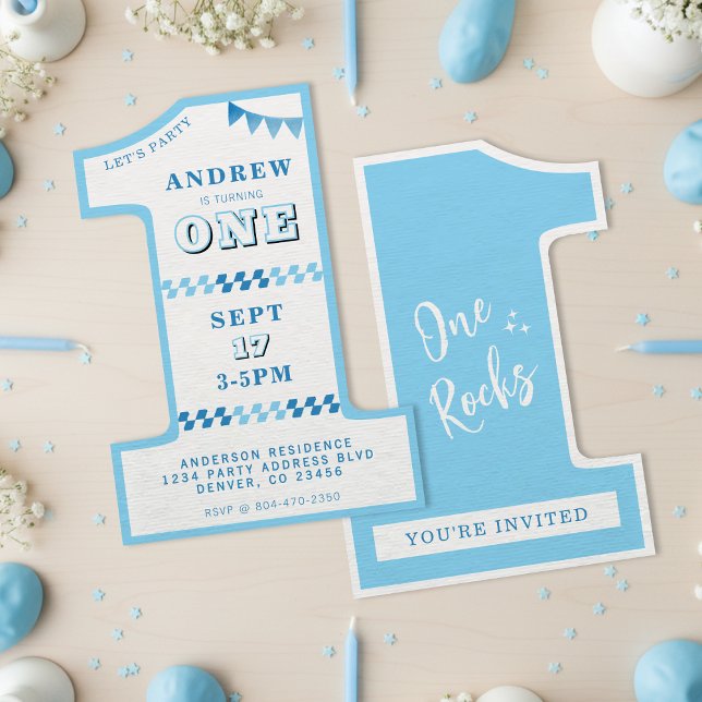 1. Geburtstag Party Boys Blue One Einladung (1st Birthday Party Boys Blue One Invitation
)