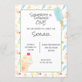 1. Geburtstag Party Eiscreme Einladung