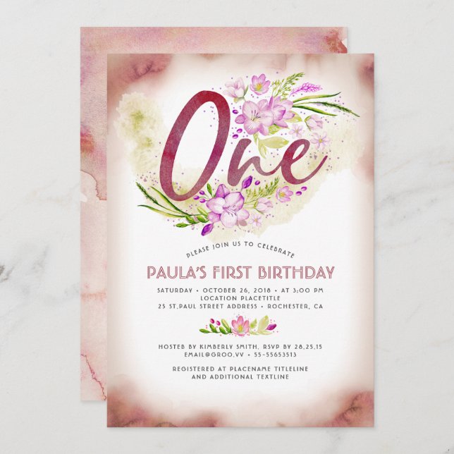 1. Geburtstag Party Geburtstag Einladung (Vorne/Hinten)