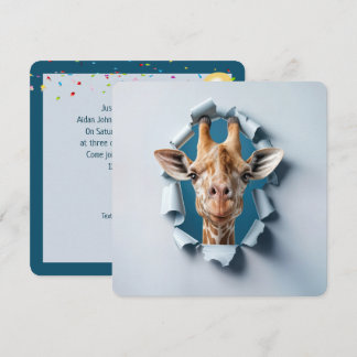 1. Geburtstag Party Giraffe in einem Papierloch Einladung