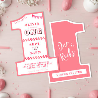 1. Geburtstag Party Girls Rosa Eins Einladung