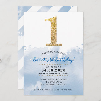 1. GEBURTSTAG PARTY INVITE Modernes Gold Glitzer B Einladung