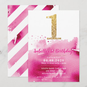 1. GEBURTSTAG PARTY INVITE Modernes Gold Glitzer R Einladung