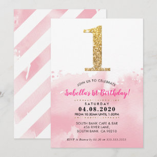 1. GEBURTSTAG PARTY INVITE Modernes Gold Glitzer R Einladung