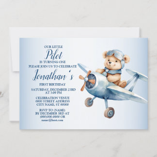 1. Geburtstag Party Niedlich Blue Bar Pilot Schöne Einladung