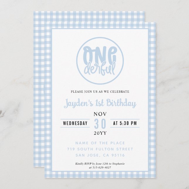 1. Geburtstag Party Niedlich Onederful Pastel Blue Einladung (Vorne/Hinten)