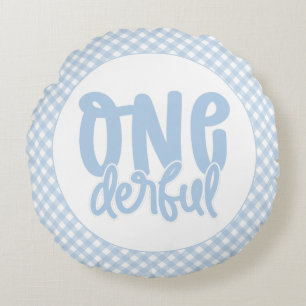 1. Geburtstag Party Niedlich Pastel Blue Onederful Rundes Kissen