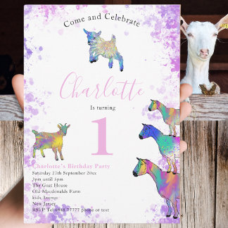 1. Geburtstag Party Niedliche Ziegen Farm Animal A Einladung