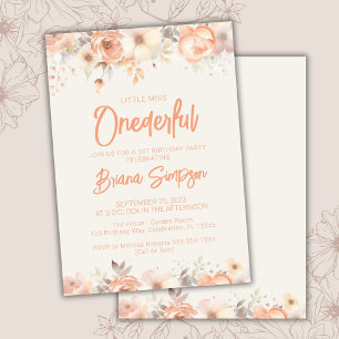 1. Geburtstag Party Peach Ivory Beige Floral Einladung
