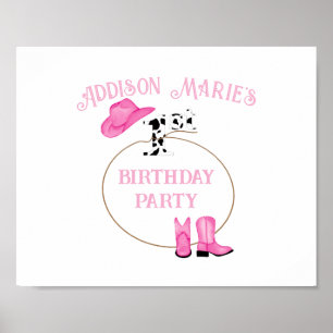 1. Geburtstag Party Rosa und Weiß Rodeo Cowgirl Poster