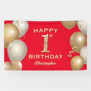 1. Geburtstag Party Rot und Gold Ballons Banner