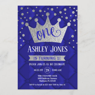 1. Geburtstag Party - Royal Blue Silver Einladung
