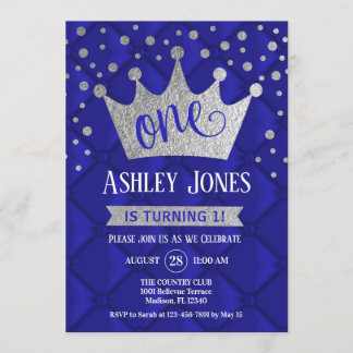 1. Geburtstag Party - Royal Blue Silver Einladung