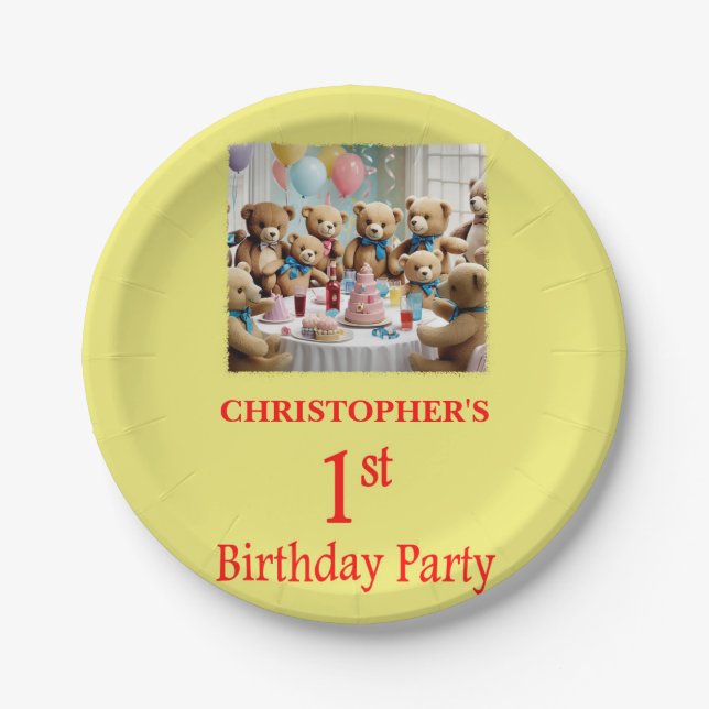 1. Geburtstag Party Teddy Bears Party Pappteller (Vorderseite)