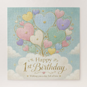 1. Geburtstag Pastell-Herzballonbouquet Puzzle