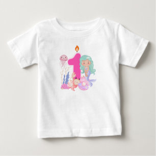 1. Geburtstag Pastell-Meerjungfrau & Meerestiere Baby T-shirt