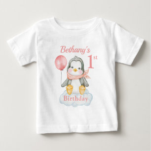 1. Geburtstag Pinguin Pink Personalisiert Baby T-shirt