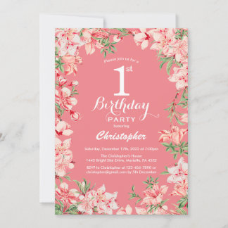 1. Geburtstag Pink Boho Botanische Blume Einladung