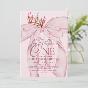 1. Geburtstag Pink Bow Mädchen wollen nur eins an Einladung