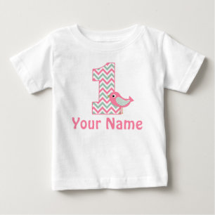 1. Geburtstag Pink Green Bird Personalisierter T - Baby T-shirt
