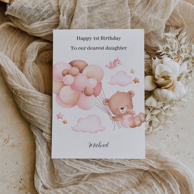 1. Geburtstag Pink Teddy Bear Einladung (1st Birthday Pink Teddy Bear Invitation)