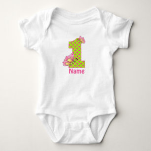 1. Geburtstag Pink und grüner Schmetterling Person Baby Strampler
