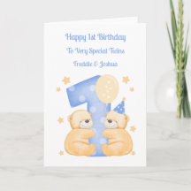 1. Geburtstag Polka Dot Teddies Twin Boys Card