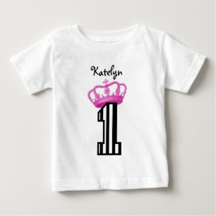 1. Geburtstag Prinzessin Kronen Streifen Ein Jahr  Baby T-shirt