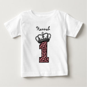1. Geburtstag Prinzessin Rosa Leopard Silber Krone Baby T-shirt