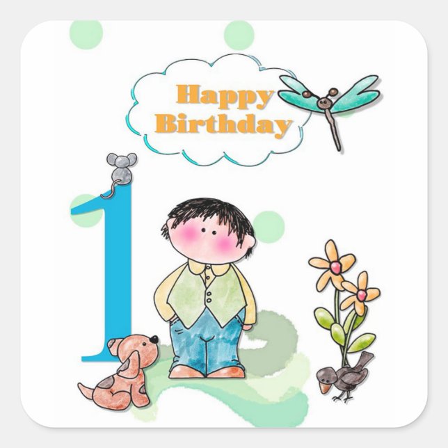 1. Geburtstag Quadratischer Aufkleber (Vorderseite)